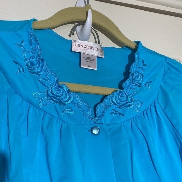 VINTAGE SHADOWLINE Sz 34  (Small) Turquoise Blue 100% Nylon Pajamas - Picture 2 of 6